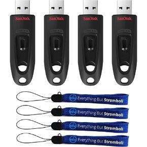 SanDisk Ultra USB 3.0 Flash Drive 32GB 4 Pack High Performance Flash Drives - SDCZ48-032G-U46 Bundle with (4) Everything But Stromboli Lanyards