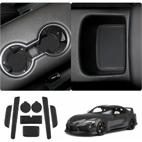 2020-2024 Toyoat Supra GR Center Console Liners Mats Cup Holder Inserts Mats Non-Slip Center 2022 Supra GR Console Shifter Liner Trim Mats Anti-dust Door Pocket Liners Accessories 8 PCS(Black)