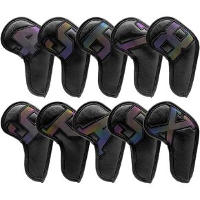 Barudan Golf Iron Club Head Covers Set Headcovers Fits for All Iron Wedges - Big Number - Long Neck - Black/White Pu Leather fits Small Standard Oversized Golf Clubs 10pcs/Pack in Saudi Arabia