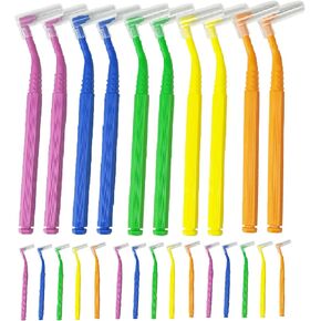 50PCS L-Shaped Interdental Brushes Braces Toothbrush Long Handle,5 Different Sizes Dental Floss Brush Angled Interdental Toothpick