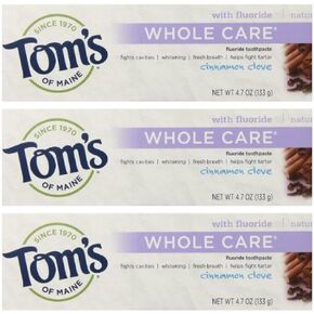 Tom's of Maine Natural Whole Care Toothpaste with Fluoride, Cinnamon Clove, 3 Count