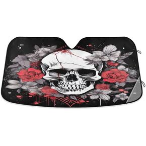 Qilmy Flower Skull Car Windshield Sunshade Foldable Auto Front Window Sun Shade Blocks UV Rays Heat Protection Visor for Car Truck SUV to Keep Your Vehicle Cool 55 x 27.6 Inch