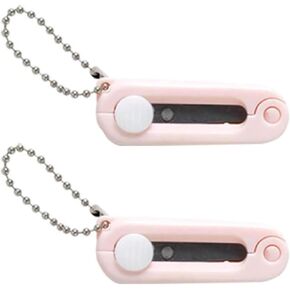 2Pcs Pink Keychain Scissors,Folding Scissors,Safe Portable Travel Scissors,Foldable Telescopic Cutter Pocket,Mini Scissor with Keychain for Cutting, Scrapbooking Crafting, Cutting Tools