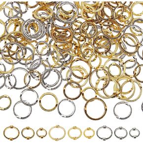 SUPERFINDINGS 180Pcs 9 Style Double Hole Bead Round Frames Alloy Circle Bead Frames 2 Hole Rings for Jewelry Making Round Bead Frame for Earring Bracelet Necklace Making