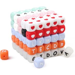 128 Square Silicone Letter Beads, 3 Sets of Letter and Number Beads, 2 Sets of Heart and Star Pattern Beads. The Glow in The Dark Letter Beads Add More Fun.