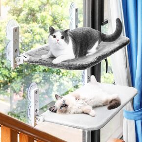 ANZOME Double Layered Cat Window Hammock - Accommodates Multiple Cats, Each Holds 40 lbs - Space-Saving & Comfortable - 2 Pack Set with 360° Sunbathing - PVC Frame & Powerful Suction Cups