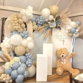 Dusty Blue Balloon Garland Arch Kit with Dusty Blue Balloons Sand White Balloons White Balloons for Boy Girl Bear Baby Shower Birthday Gender Reveal Bridal Wedding Party Decorations