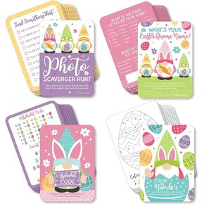 Big Dot of Happiness Easter Gnomes - 4 Spring Bunny Party Games - 10 Cards Each - Gamerific Bundle