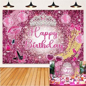 HEARKEN 5x3ft Pink Glitter Princess Backdrop Let's Go Party Flash Sweet Girl High-Heel Lipstick Shinning Sequin Background Women Birthday Bachelorette Lady Night Decor