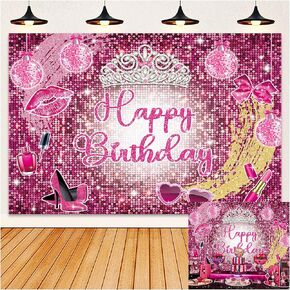 HEARKEN 5x3ft Pink Glitter Princess Backdrop Let's Go Party Flash Sweet Girl High-Heel Lipstick Shinning Sequin Background Women Birthday Bachelorette Lady Night Decor