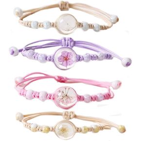 4pcs Sweet Daisy Dandelion Flower Bracelet Ceramic Beads Hand-weave Adjustable Bracelet for Women Girls