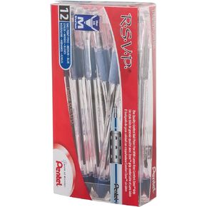 Pentel® R.S.V.P.® Ballpoint Pens, Medium Point, 1.0 mm, Clear Barrel, Blue Ink, Pack Of 12