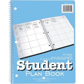 Roaring Spring Student Plan Book, 40-Weeks: Six-Subject Day, Blue/White Cover, (100) 11 x 8.5 Sheets