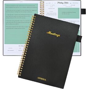 Meeting Notebook for Work Organization, Project Planner for Note Taking, Agenda, Action Items, Sprial Bound Planner B5 Size 7x10 In (Teal)