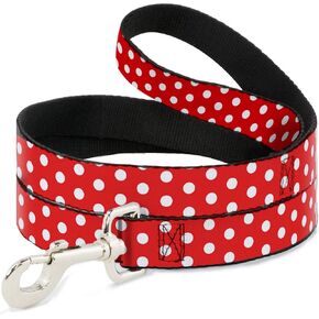 Buckle-Down Pet Leash - Minnie Mouse Polka Dots Red/White - 6 Feet Long - 1" Wide