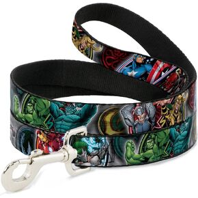 Buckle-Down Dog Leash Marvel Avengers Superhero Villain Poses 6 Feet Long 1.5 Inch Wide, DL-6FT-WAV036-W