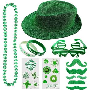 مجموعة إكسسوارات عيد القديس باتريك تتضمن قبعة خضراء ونظارات شامروك وقلائد ولحية خضراء وشم مؤقت in Kuwait