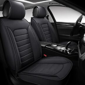 PONYJOYUP أغطية مقاعد جلدية للسيارات، أغطية مقاعد سيارات مقاومة للماء وإكسسوارات للسيارات، 5 أغطية مقاعد جلدية للركاب لسيارات الدفع الرباعي والعالمية، أغطية داخلية للسيارات - زوج أمامي - بيج in Kuwait