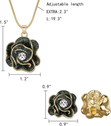 EleQueen Women's Rhinestone Crystal Rose Camellia Flower Charm Necklace French Clip Earrings Jewelry Sets in Saudi Arabia
