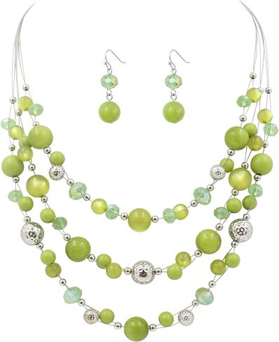 Illusion Wired Beads Necklaces Set 3 Layered Colorful Beaded Statement Necklaces Bohemian Western Jewelry Handmade Choker Necklace and Earrings Set for Holiday Gifts in Saudi Arabia