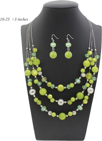 Illusion Wired Beads Necklaces Set 3 Layered Colorful Beaded Statement Necklaces Bohemian Western Jewelry Handmade Choker Necklace and Earrings Set for Holiday Gifts in Saudi Arabia