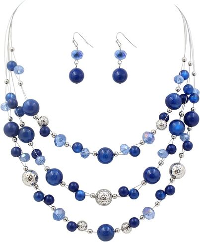 Illusion Wired Beads Necklaces Set 3 Layered Colorful Beaded Statement Necklaces Bohemian Western Jewelry Handmade Choker Necklace and Earrings Set for Holiday Gifts in Saudi Arabia