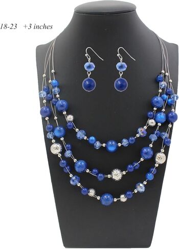 Illusion Wired Beads Necklaces Set 3 Layered Colorful Beaded Statement Necklaces Bohemian Western Jewelry Handmade Choker Necklace and Earrings Set for Holiday Gifts in Saudi Arabia