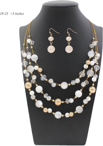 Illusion Wired Beads Necklaces Set 3 Layered Colorful Beaded Statement Necklaces Bohemian Western Jewelry Handmade Choker Necklace and Earrings Set for Holiday Gifts in Saudi Arabia