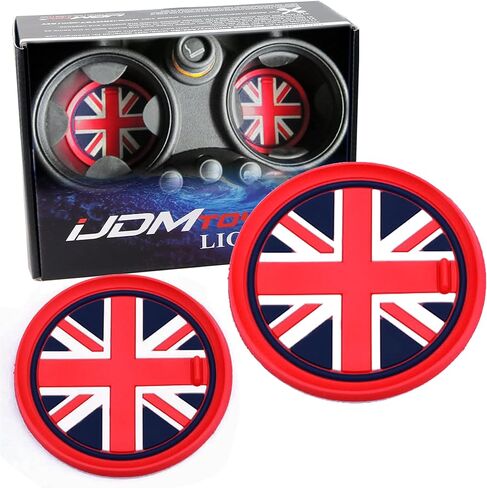 iJDMTOY أحمر/أزرق 73 مم علم الاتحاد البريطاني نمط سيليكون إدراج الحصير متوافق مع Mini Cooper R55 R56 R57 R58 R59 حاملات مشروبات وحدة التحكم الأمامية in Kuwait