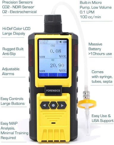 محلل ثاني أكسيد الكربون والأكسجين لتحليل مساحة الرأس بواسطة الطب الشرعي | مُحلل التغليف الجوي المُعدل | شحن USB | تسجيل بيانات الكمبيوتر | الولايات المتحدة الأمريكية NIST معايرة يمكن تتبعها | in Kuwait