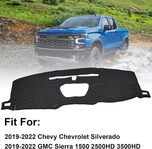 غطاء لوحة القيادة الداخلية مخصص متوافق مع Chevy Silverado 2019-2022، حصيرة غطاء لوحة القيادة غير قابلة للانزلاق تناسب GMC Sierra 1500 2500HD 3500HD 2019-2022 واقي حصيرة لوحة القيادة ظلة بدون وهج أسود in Kuwait