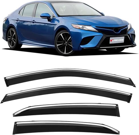 واقيات النافذة الجانبية من VEHICODE واقيات المطر لسيارة Toyota Camry 2018-2023 2022 2021 2020 2019، مظلة الرياح مع حواف من الكروم وإكسسوارات السيارة الخارجية (4 عبوات) in Kuwait