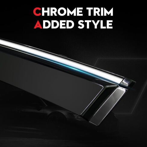 واقيات النافذة الجانبية من VEHICODE واقيات المطر لسيارة Toyota Camry 2018-2023 2022 2021 2020 2019، مظلة الرياح مع حواف من الكروم وإكسسوارات السيارة الخارجية (4 عبوات) in Kuwait