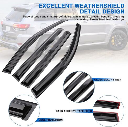 MotorFansClub 4PCS Window Visor Vent Fit for Jeep Cherokee 2014 2015 2016-2020 2021 2022 2023 Window Deflectors Sun Rain Guard All Black in Saudi Arabia