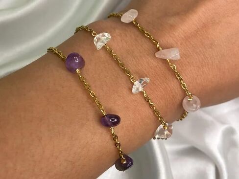 Gold Beaded Bracelets for Women, Handmade Healing Crystal Chip Beads Bracelet Natural Gemstones Bracelet Gold Chains Bracelet Adjustable in Kuwait
