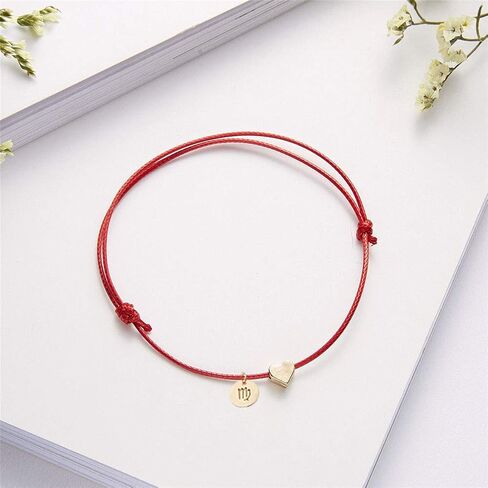 Love Heart Constellation Bracelet for Women Handmade Braided Rope Round Disc Coin Zodiac Bracelet Charm Fashion Red String Friendship Bracelet Jewelry in Saudi Arabia