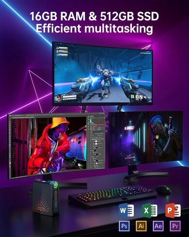 كمبيوتر ألعاب ACEMAGICIAN، AMR5 AMD Ryzen 5 4500U (حتى 4.0 جيجا هرتز) برج كمبيوتر مكتبي، 16 جيجا DDR4 512 جيجا NVMe SSD كمبيوتر صغير 4K@60 هرتز HDMI، DP، مخرج Type-C، WiFi 6، BT 5.2، كمبيوتر صغير in Saudi Arabia