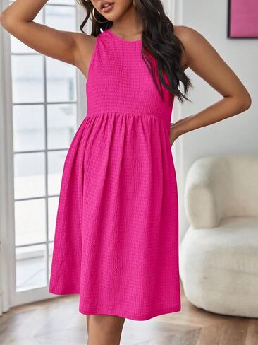 OYOANGLE Women's Maternity Round Neck Sleeveless Tank Dress High Waist Flared A Line Solid Short Dresses in Saudi Arabia