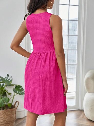 OYOANGLE Women's Maternity Round Neck Sleeveless Tank Dress High Waist Flared A Line Solid Short Dresses in Saudi Arabia