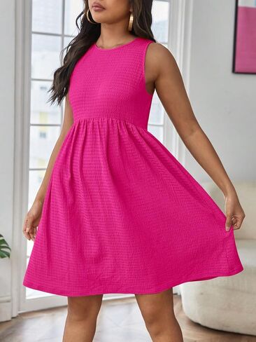 OYOANGLE Women's Maternity Round Neck Sleeveless Tank Dress High Waist Flared A Line Solid Short Dresses in Saudi Arabia