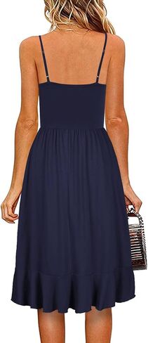 فساتين IHOT كاجوال للنساء برقبة على شكل V بدون أكمام فستان شاطئ صيفي مزين بالورود وحزام سباغيتي على شكل حرف A مع جيوب in Kuwait