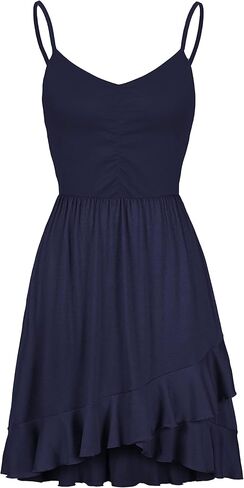 فساتين IHOT كاجوال للنساء برقبة على شكل V بدون أكمام فستان شاطئ صيفي مزين بالورود وحزام سباغيتي على شكل حرف A مع جيوب in Kuwait