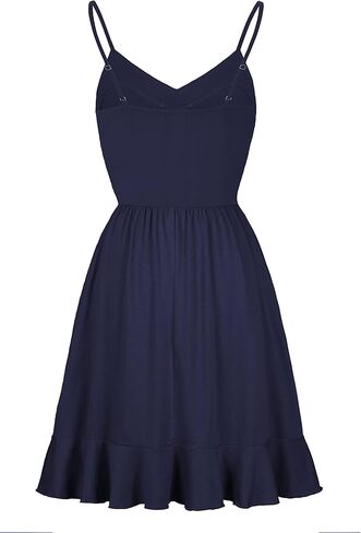 فساتين IHOT كاجوال للنساء برقبة على شكل V بدون أكمام فستان شاطئ صيفي مزين بالورود وحزام سباغيتي على شكل حرف A مع جيوب in Kuwait