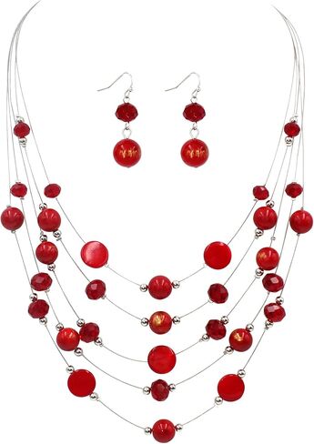 Layered Bead Statement Necklace For Women with Handmade Colorful Shell Boho Turquoise Green Red Stone Fashion choker Illusion Necklace Costume Trendy Jewelry Gifts for Western Women in Kuwait