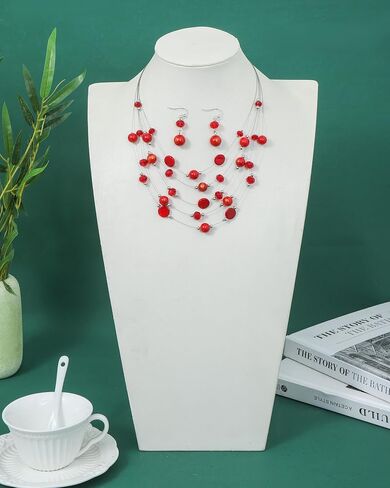 Layered Bead Statement Necklace For Women with Handmade Colorful Shell Boho Turquoise Green Red Stone Fashion choker Illusion Necklace Costume Trendy Jewelry Gifts for Western Women in Kuwait