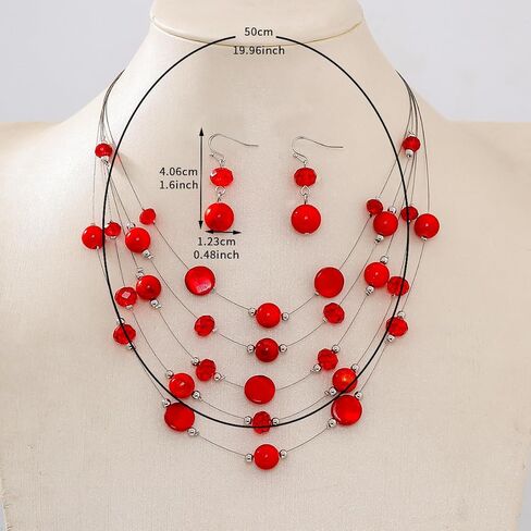 Layered Bead Statement Necklace For Women with Handmade Colorful Shell Boho Turquoise Green Red Stone Fashion choker Illusion Necklace Costume Trendy Jewelry Gifts for Western Women in Kuwait