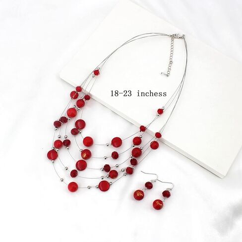 Layered Bead Statement Necklace For Women with Handmade Colorful Shell Boho Turquoise Green Red Stone Fashion choker Illusion Necklace Costume Trendy Jewelry Gifts for Western Women in Kuwait