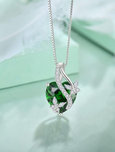 925 Sterling Silver Heart Butterfly Pendant Necklace Earrings Women Jewelry Set Gift with Birthstone Created Emerald in Kuwait