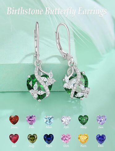 925 Sterling Silver Heart Butterfly Pendant Necklace Earrings Women Jewelry Set Gift with Birthstone Created Emerald in Kuwait