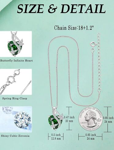 925 Sterling Silver Heart Butterfly Pendant Necklace Earrings Women Jewelry Set Gift with Birthstone Created Emerald in Kuwait